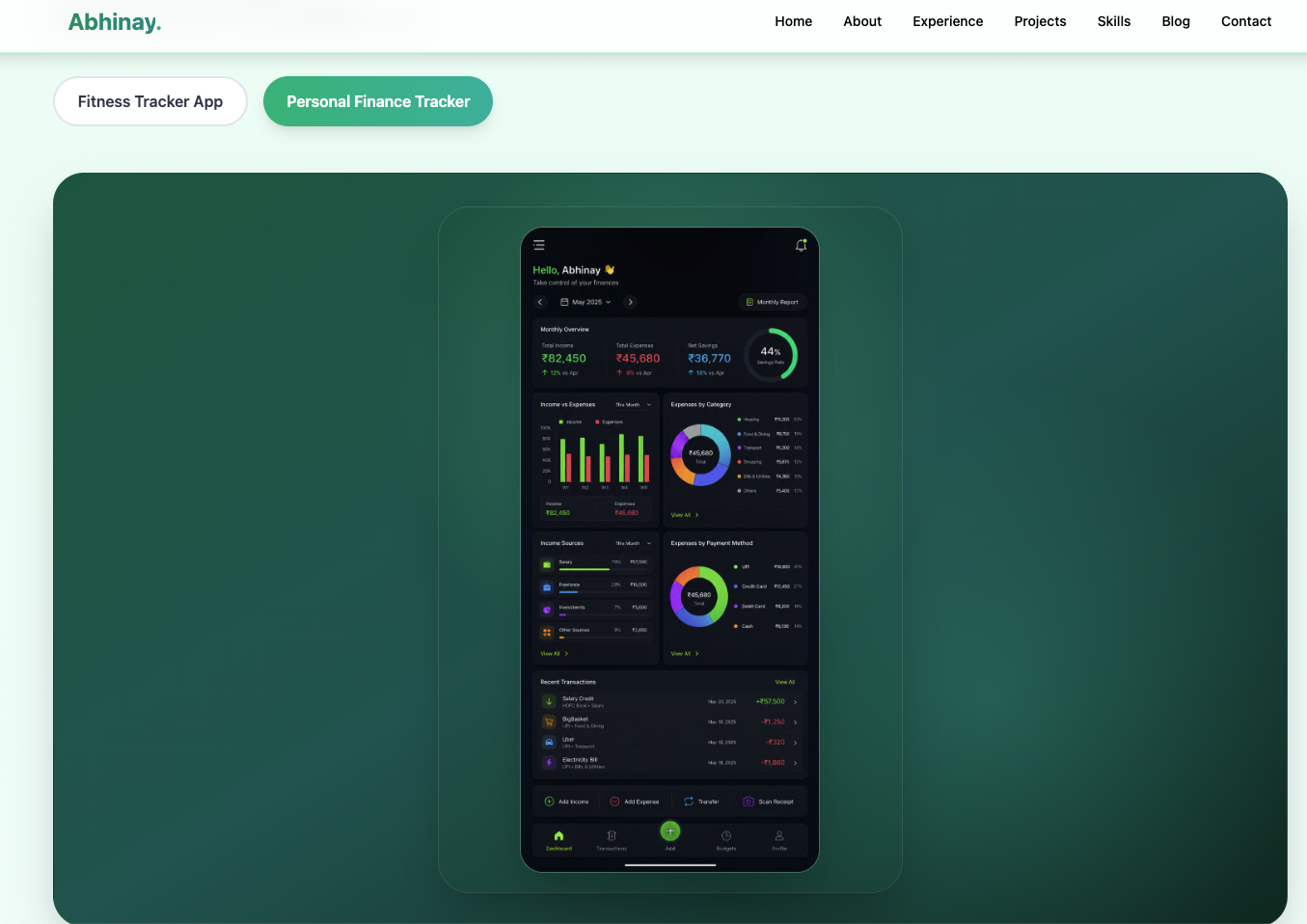 Personal finance tracker concept